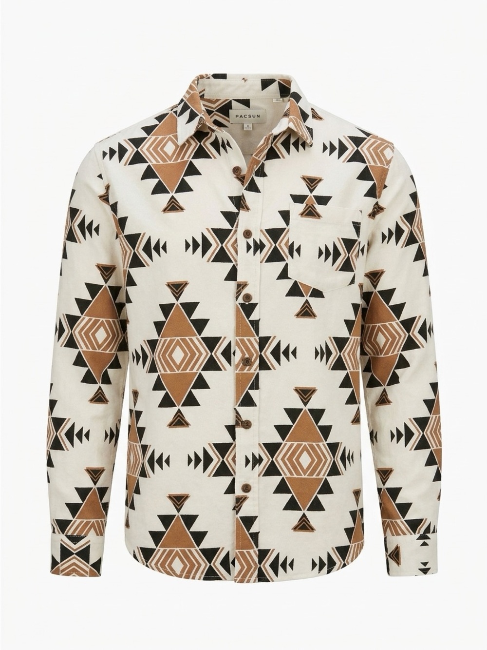 PacSun Men's Aztec Geometric Print Ling Sleeve Shirt Button Down 100 % Cotton M